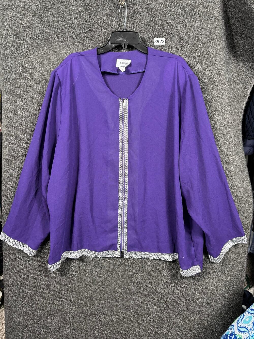 Hosanna Jacket Womens 4XL Purple Embellished Open Front Bell Sleeve Made USA